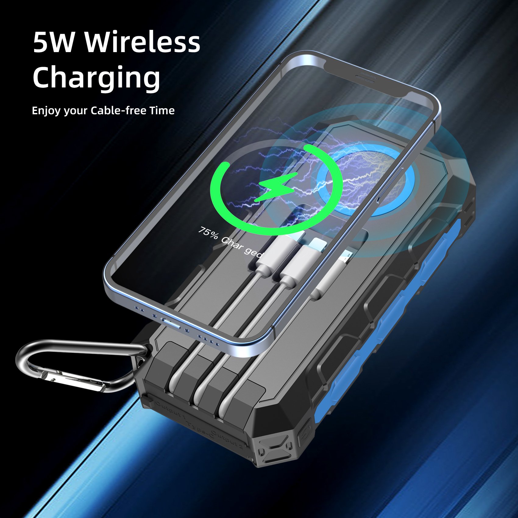 Outdoor Travel Mobile Phone Emergency Charger Waterproof Usb Fast Charging Powerbank Portable Charger Solar Wireless Power Bank