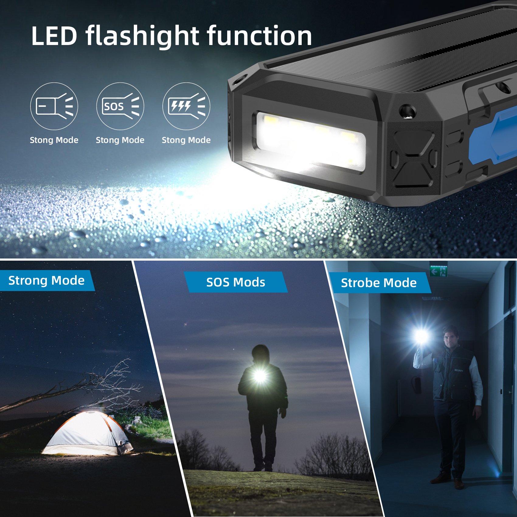 Outdoor Travel Mobile Phone Emergency Charger Waterproof Usb Fast Charging Powerbank Portable Charger Solar Wireless Power Bank