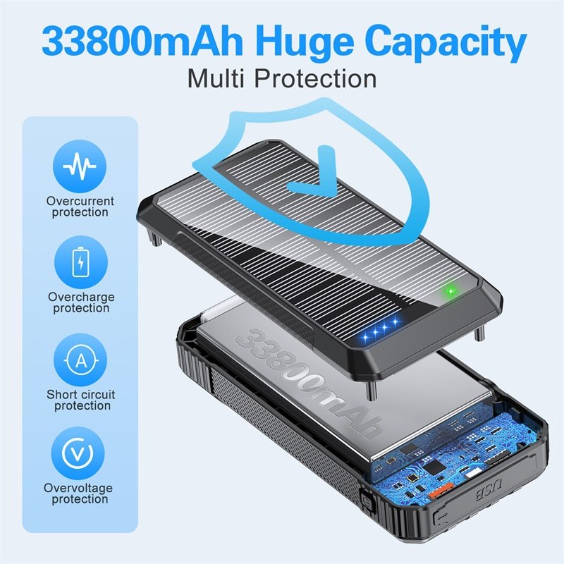 fast charging power bank solar wireless mini solar energy power bank 30000mah solar charger power bank