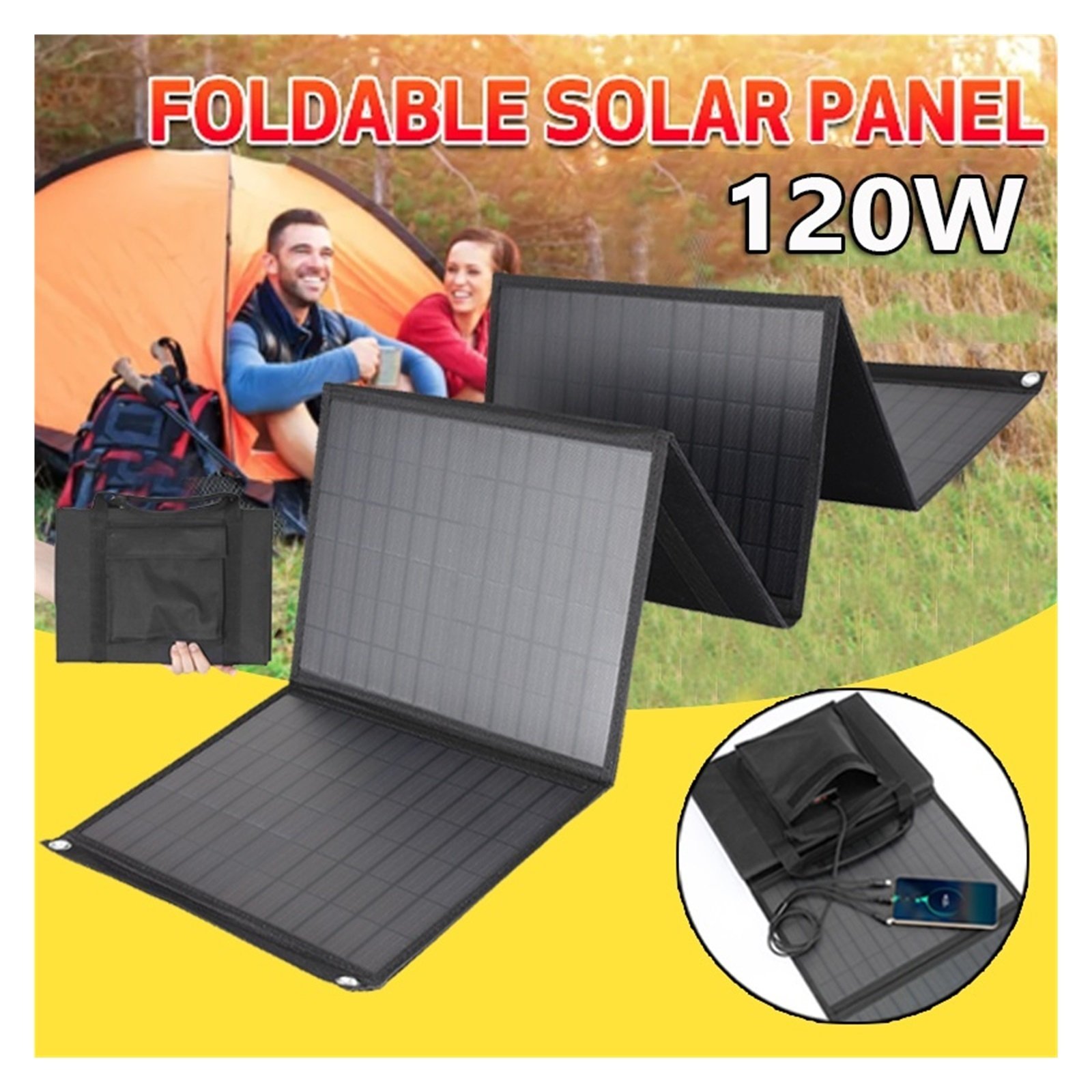 Senhuo Portable Foldable Solar 120W Panel Charger USB 18V For Electric Mobile Power Suitable For Hiking Camping