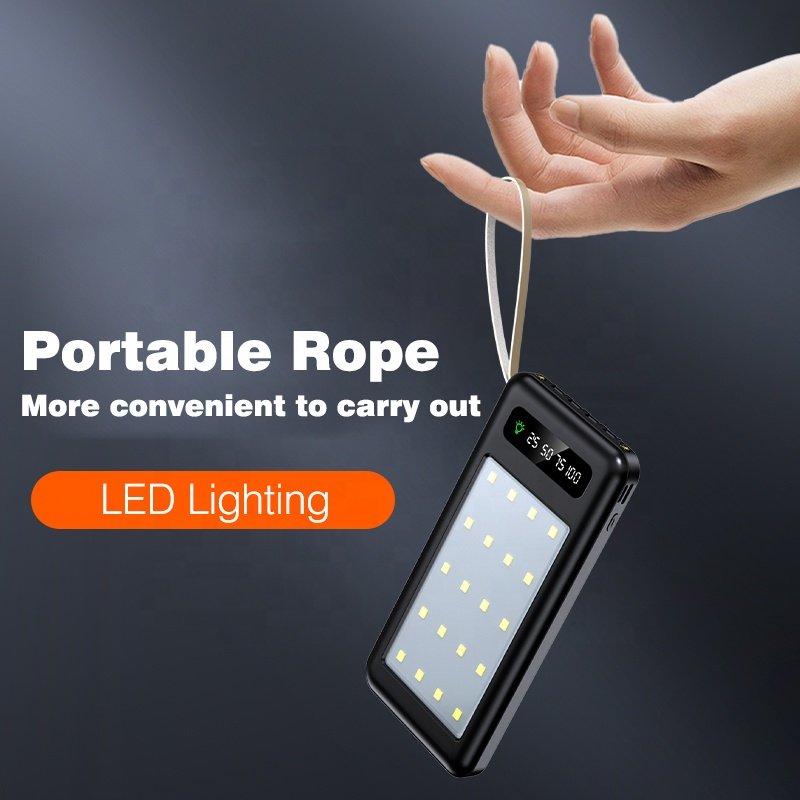 Portable power station 3 in 1 With Mobile Phone Holder Double Usb Output Built-in 4 Cable 20000 mah Solar Power bank For Outdoor