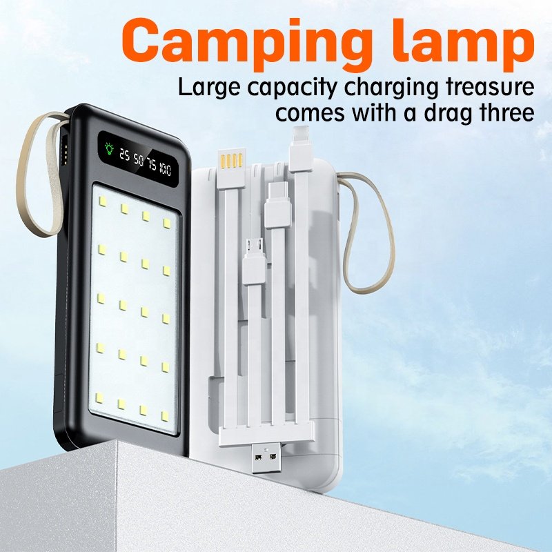 Portable power station 3 in 1 With Mobile Phone Holder Double Usb Output Built-in 4 Cable 20000 mah Solar Power bank For Outdoor