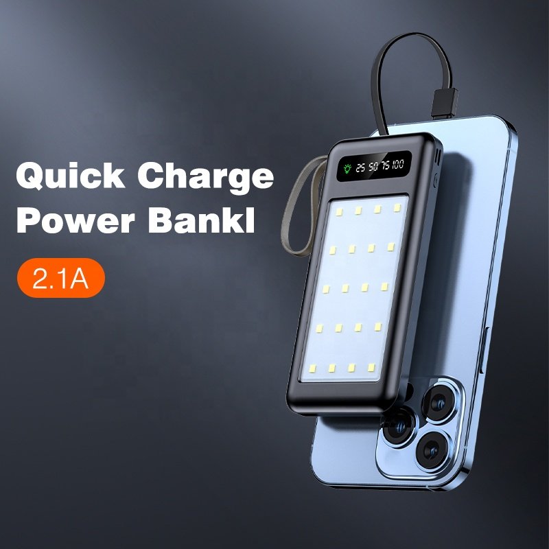 Portable power station 3 in 1 With Mobile Phone Holder Double Usb Output Built-in 4 Cable 20000 mah Solar Power bank For Outdoor
