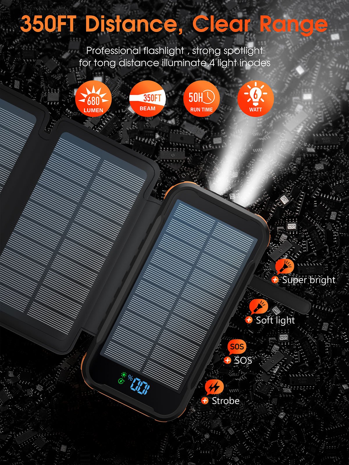 2024 Best Selling Products Original Factory Large Capacity 27000mAh Outdoor Portable Digital Display Foldable Solar Power Bank