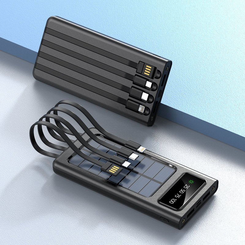 Portable 10000mAh Solar Power Bank Built-in 4 USB Cables With LED Light Solar Charger for all Smart Phone all electronic product