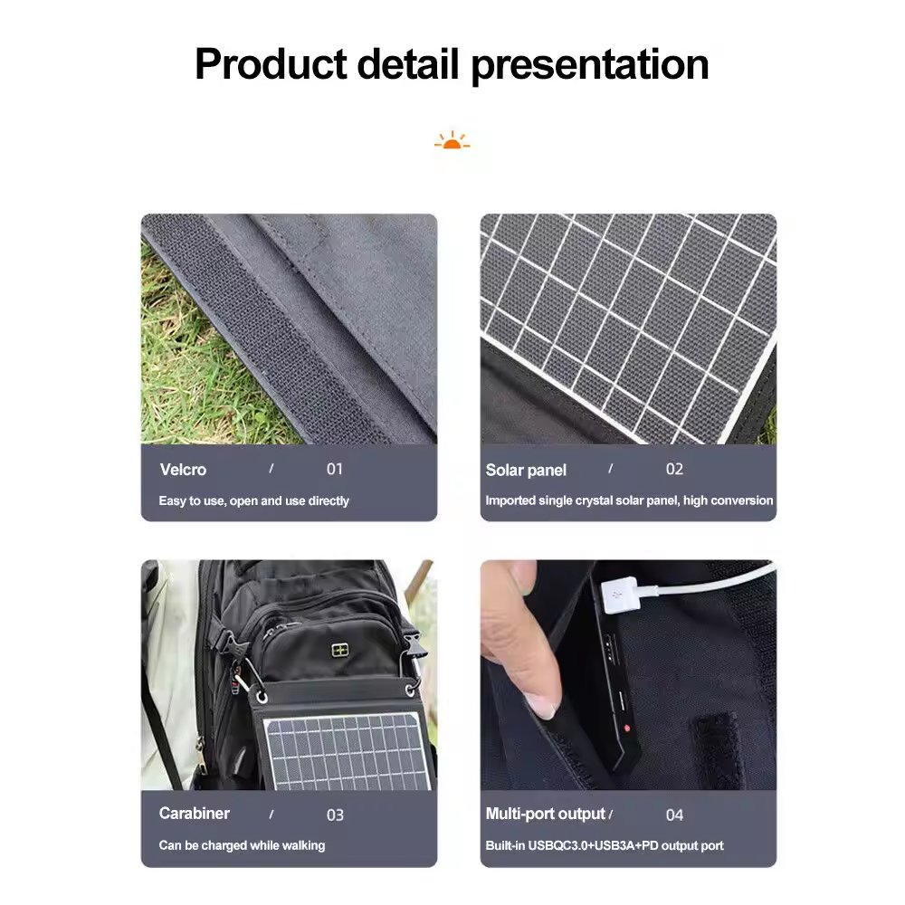 2024 wholesaleCustomized 30W Portable Foldable Solar Panel Charger Mobile Power Source for Cell Phone and Laptop Charging