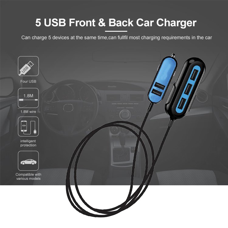Hot Selling Mobile Accessories 2a phone charger car charger 3.0 with 5 USB Ports