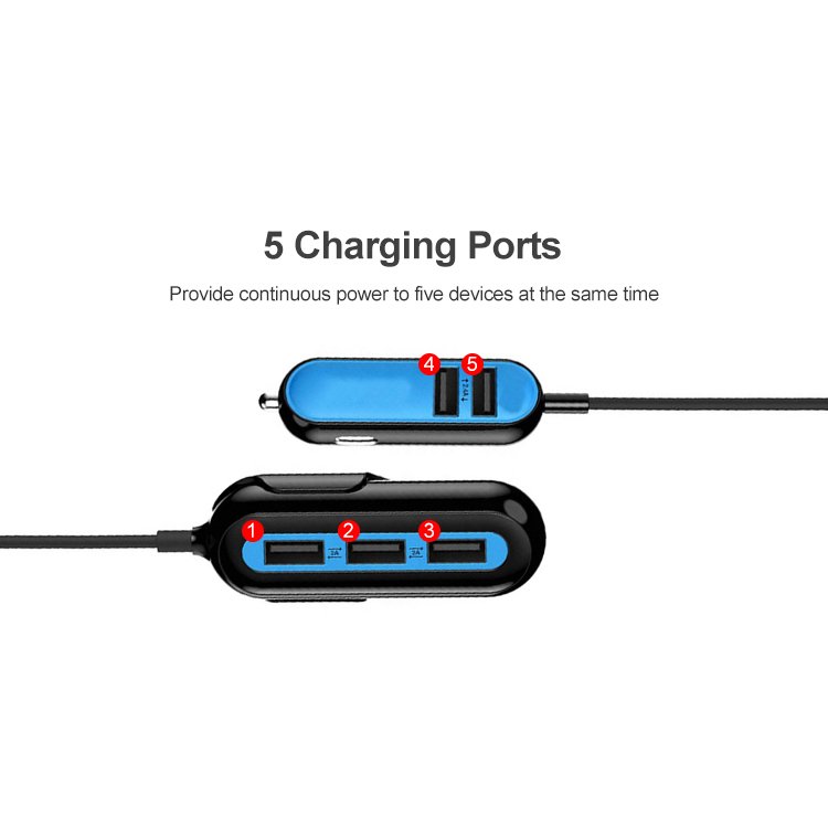 Hot Selling Mobile Accessories 2a phone charger car charger 3.0 with 5 USB Ports
