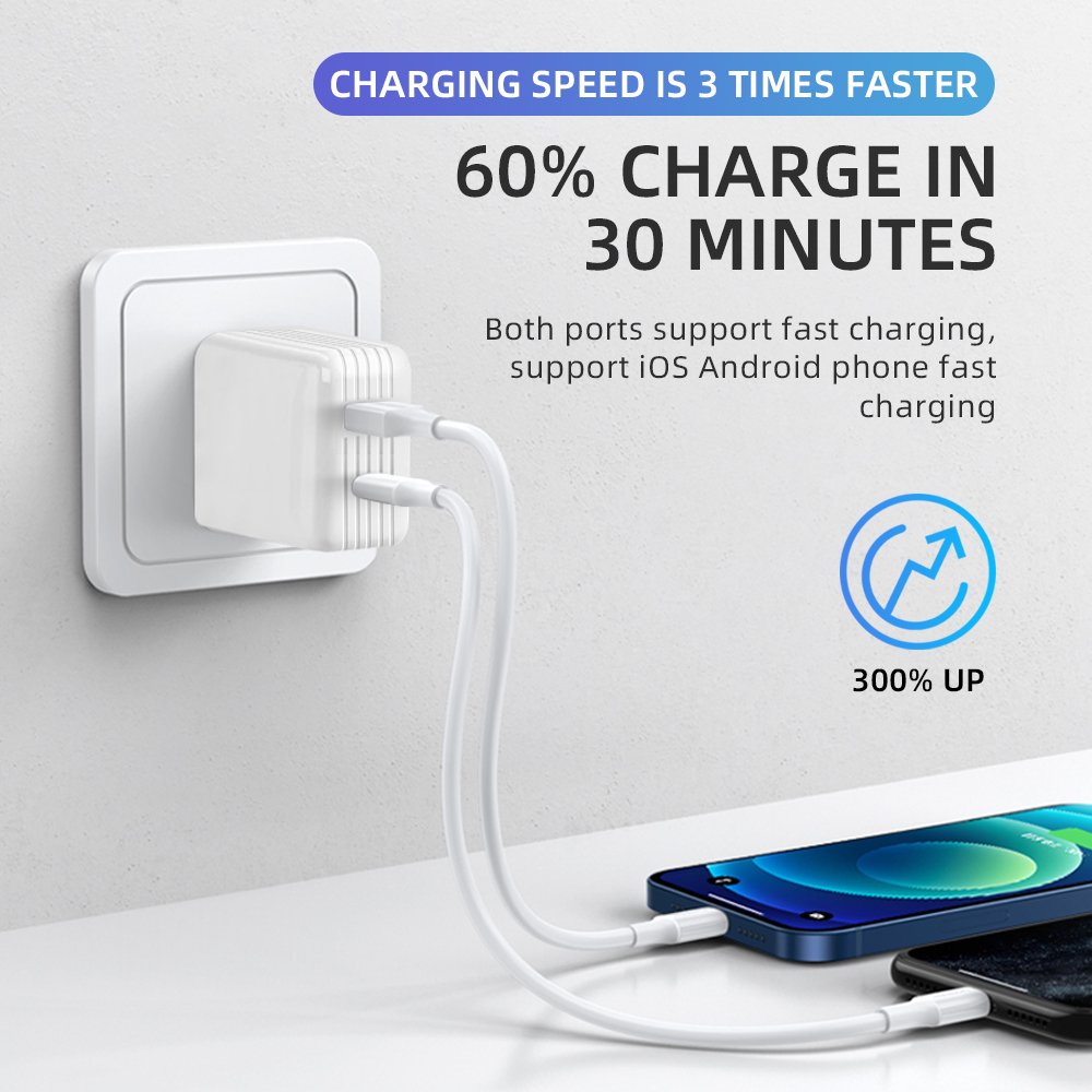 Wholesale USB C Charger Adapter Dual Port USB C PD 20W QC3.0 USB A Fast Charging Cell Phone Charger High Quality