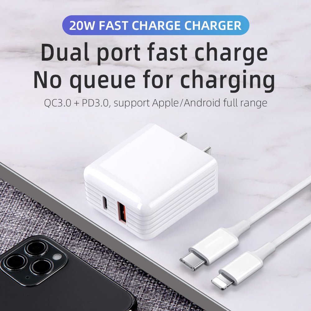 Wholesale USB C Charger Adapter Dual Port USB C PD 20W QC3.0 USB A Fast Charging Cell Phone Charger High Quality