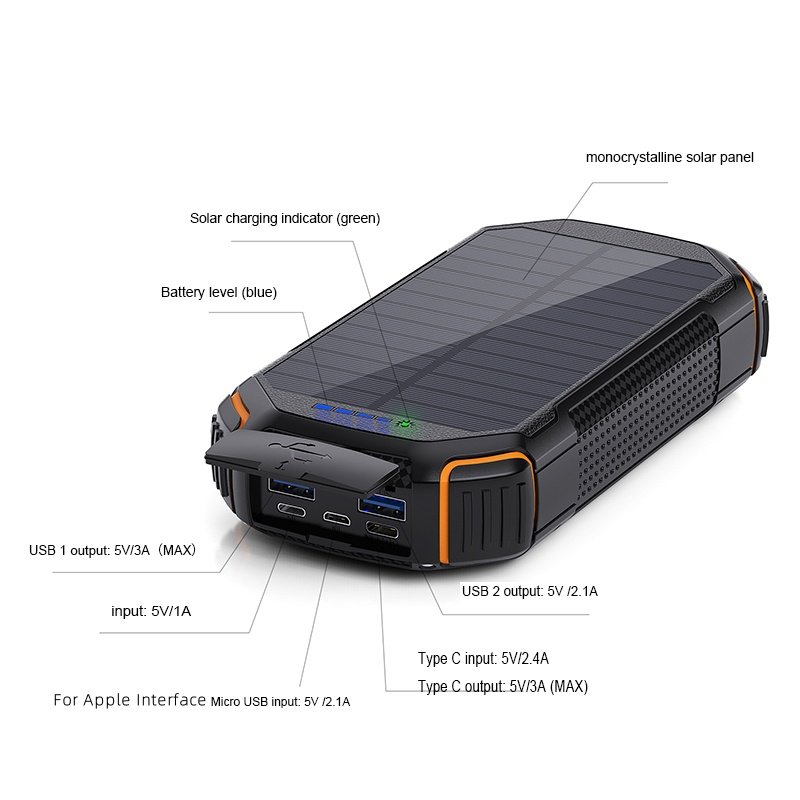 30000mah 20000mah Solar Phone Charger Waterproof Magnetic Wireless Power Bank High Quality Outdoor Camping Portable Powerbank