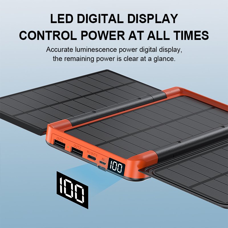 Outdoor portable lighting Solar charging Magnetic Wireless charging LED display screen High-capacity 20000mAh Power bank