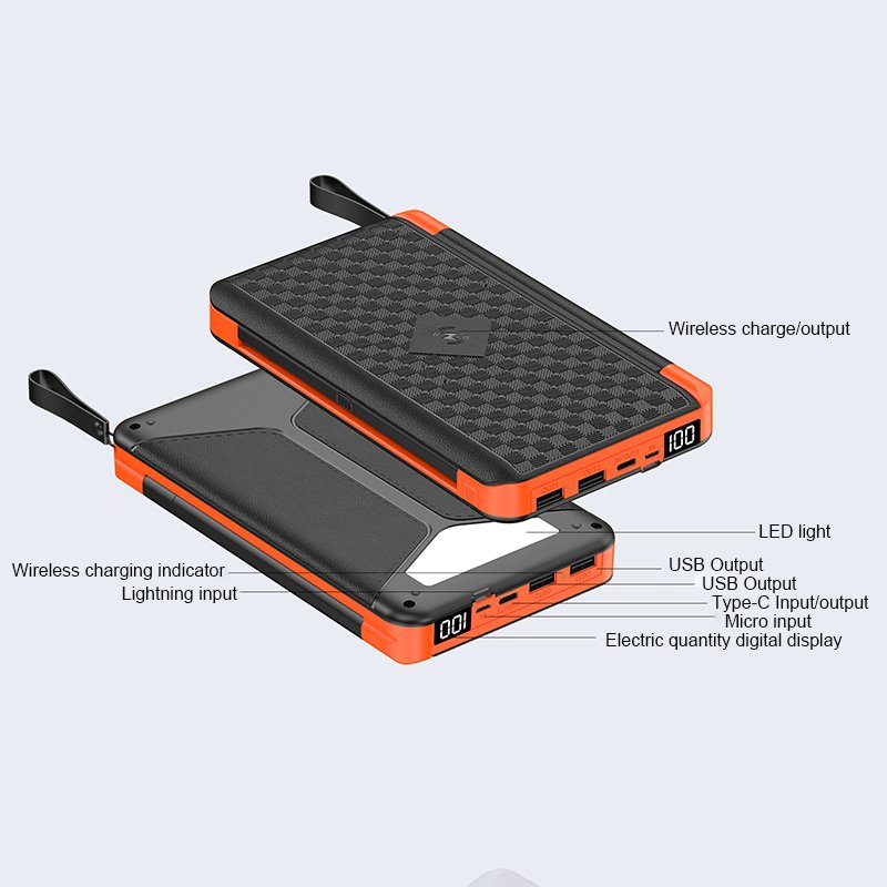 Outdoor portable lighting Solar charging Magnetic Wireless charging LED display screen High-capacity 20000mAh Power bank