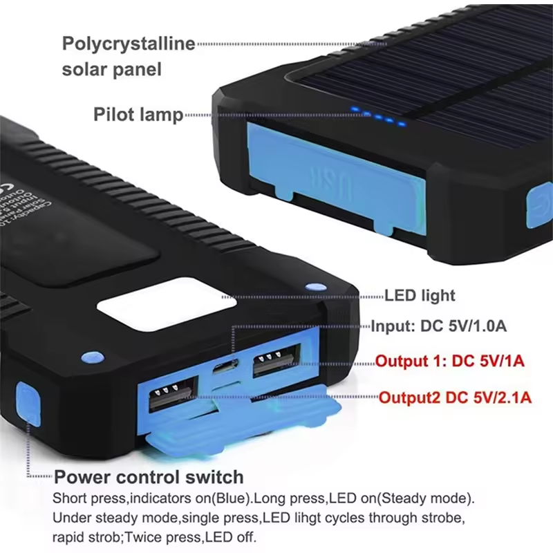 High-Efficient 10000mAh Solar Power Bank Charger 20000mAh Solar Charger Power Bank for Mobile Phones Tablet Electronics