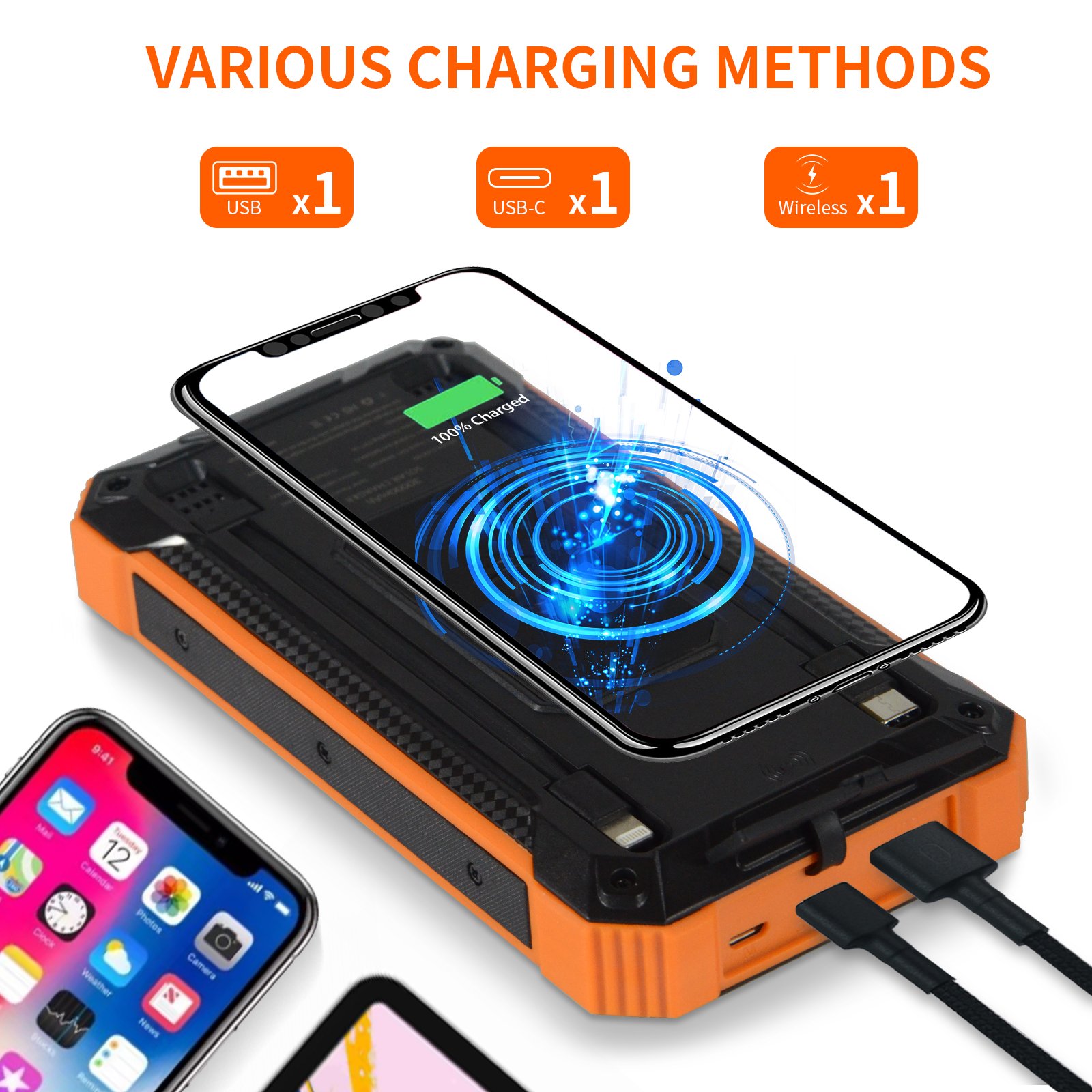 Manufacturers offer wholesale portable 20000mAh large capacity wireless solar charging treasure cable fast mobile phone charger