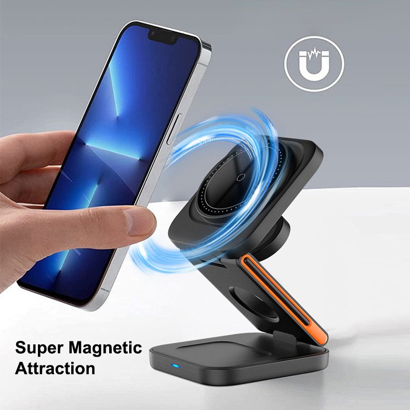2024 High Quality Foldable&Magnetic 3 in 1 Wireless Charger OEM/ODM Portable Magnetic Phone Holder for Electronic Gift Sets