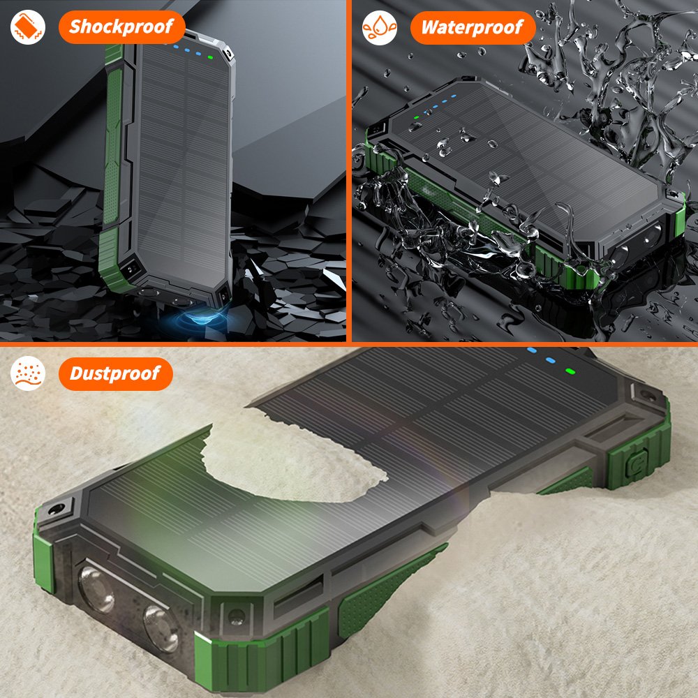 Solar Charger 20000mAh Built in 4 Cables 22.5W Fast Charging for All Mobile Devices Dual Flashlights Wireless Solar Power Banks