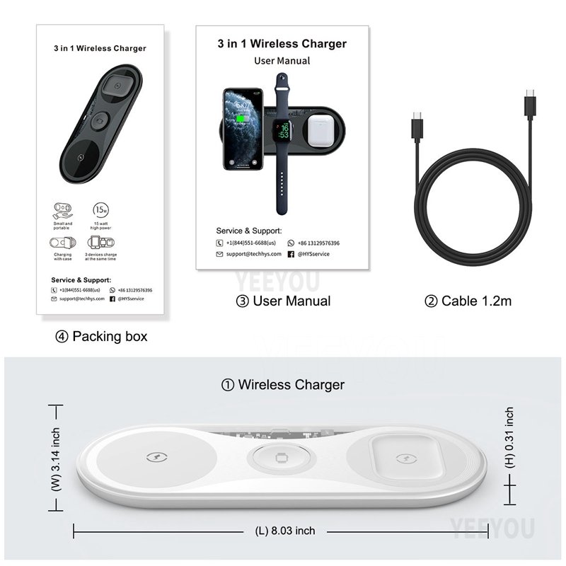Multi-function 3 In 1 15W Docks Wireless Charger Hold Mobile Phone Stand Usb Fast Charging For i Phone iWatch Air-pods Earphones