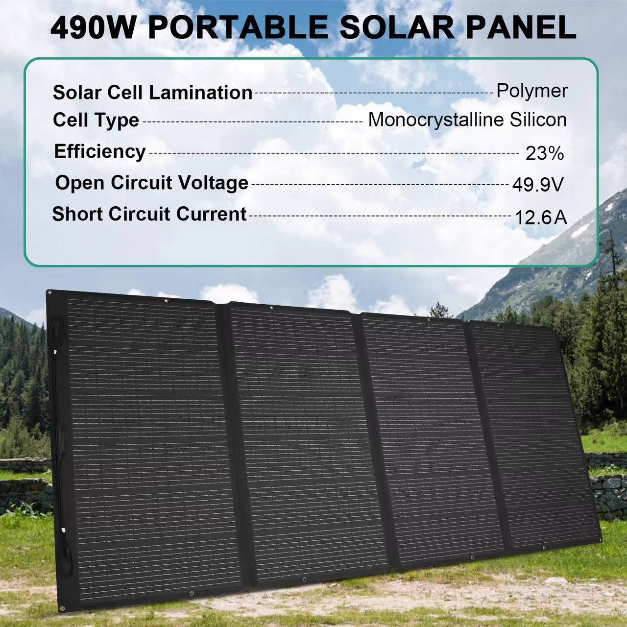 Solar Outdoor 490W Mono PV Camping Solar Charger Monocrystalline Folding Foldable Portable Solar Panel