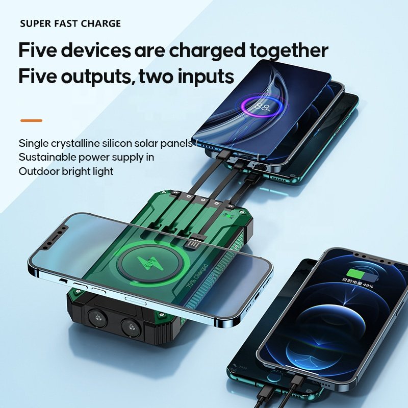 2024 New Design Camping Outdoor Power Bank With Built In Cables Solar Charger Solar Power Bank 30000mah
