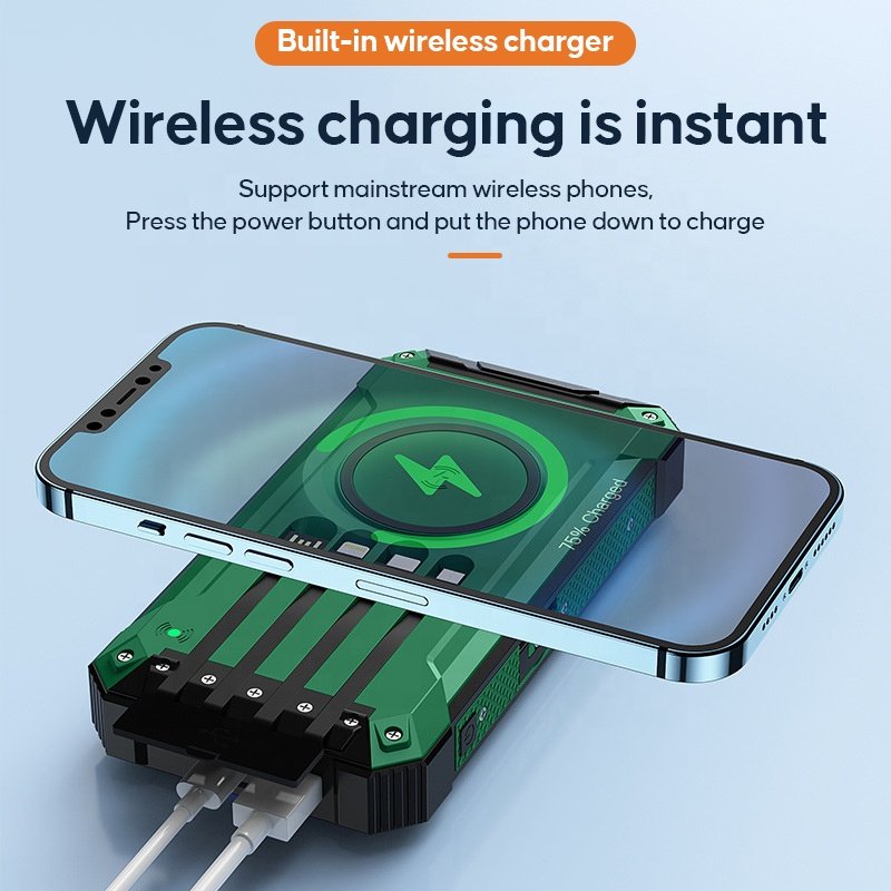 2024 New Design Camping Outdoor Power Bank With Built In Cables Solar Charger Solar Power Bank 30000mah