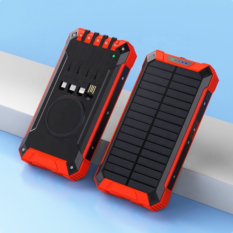 2024 New Design Camping Outdoor Power Bank With Built In Cables Solar Charger Solar Power Bank 30000mah