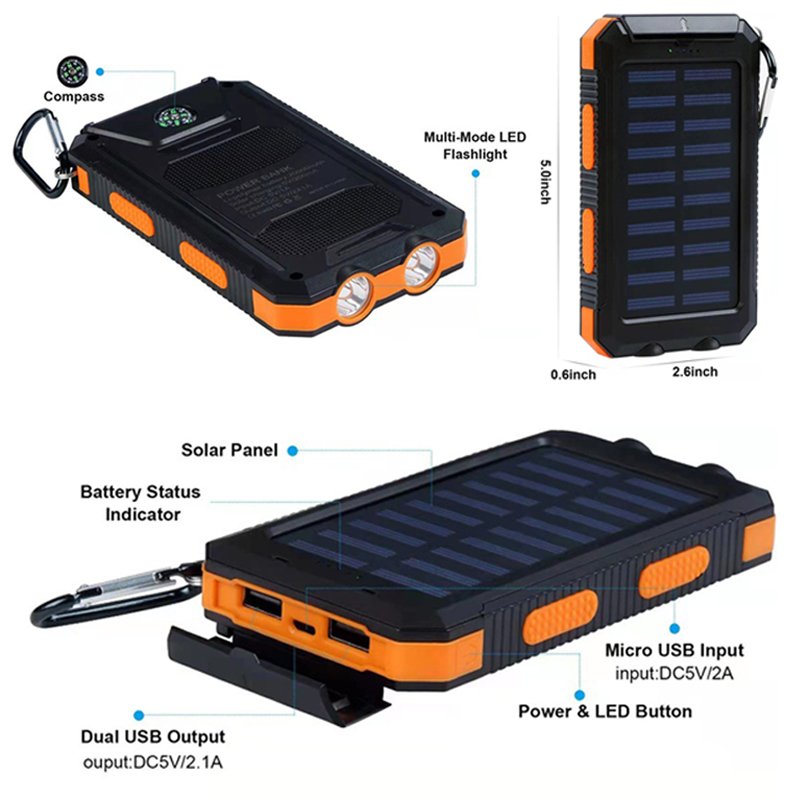 Portable 20000mAh Mobile Cell Phone Ultra Slim Power Bank Solar Charger with Dual USB Solar Power Bank 10000mah
