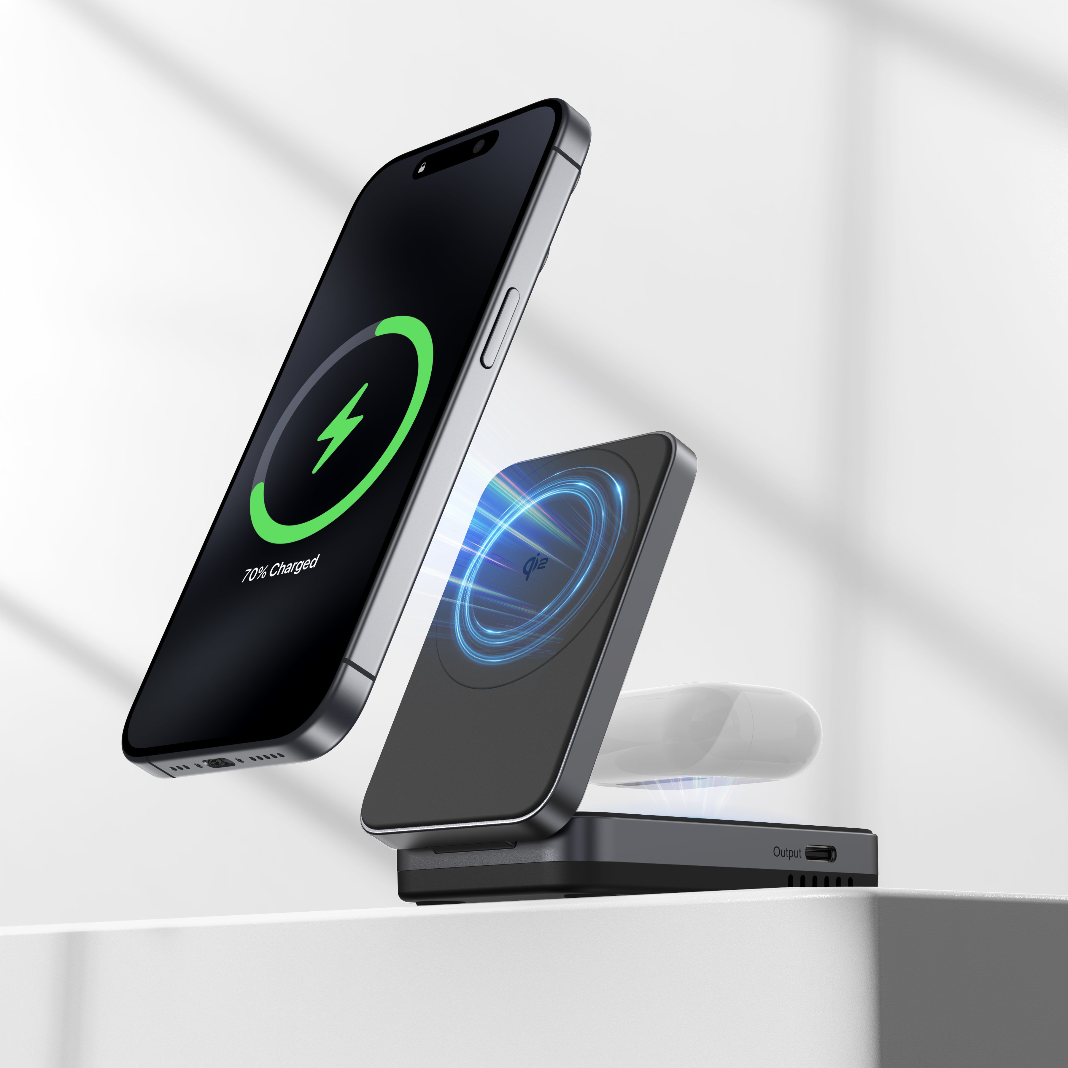 M29 Mini Size Aluminum Alloy+ABS 2 in 1 Qi2 Foldable Magnetic Wireless Charger