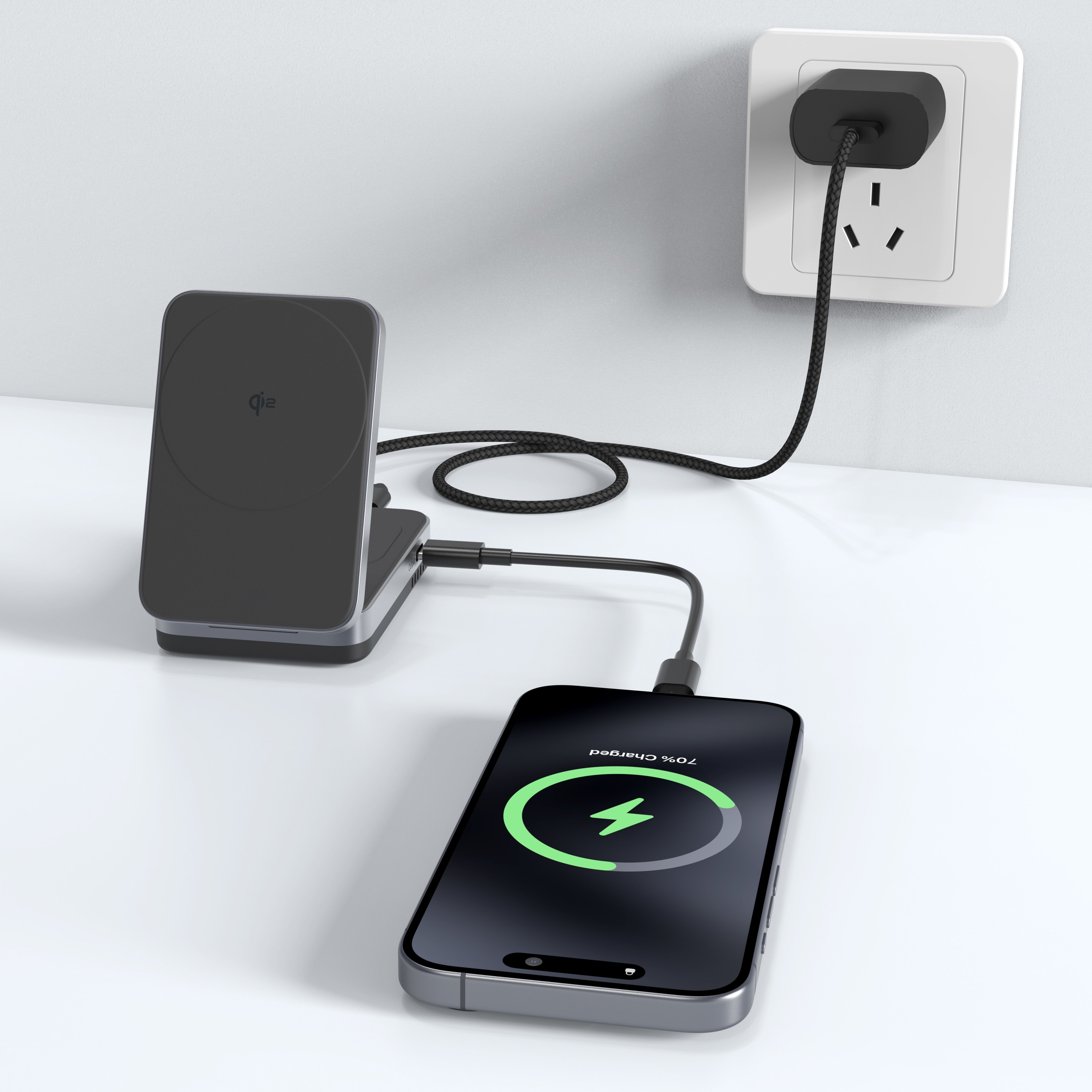 M29 Mini Size Aluminum Alloy+ABS 2 in 1 Qi2 Foldable Magnetic Wireless Charger