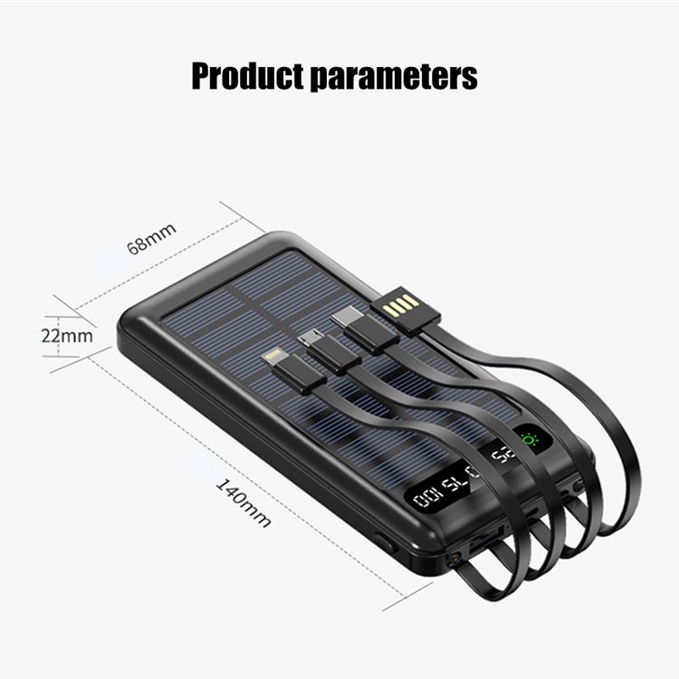 Hot Trending Products Solar Charger 10000mah Multi-interface Mobile Extra Travel Power Bank Portable Power Source With 4 Cables
