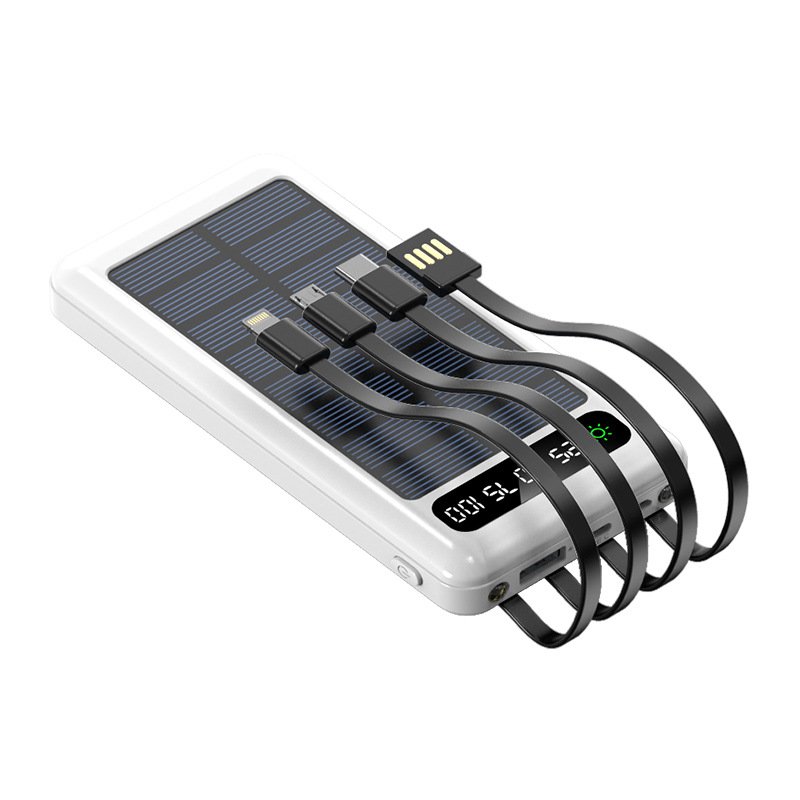 Hot Trending Products Solar Charger 10000mah Multi-interface Mobile Extra Travel Power Bank Portable Power Source With 4 Cables