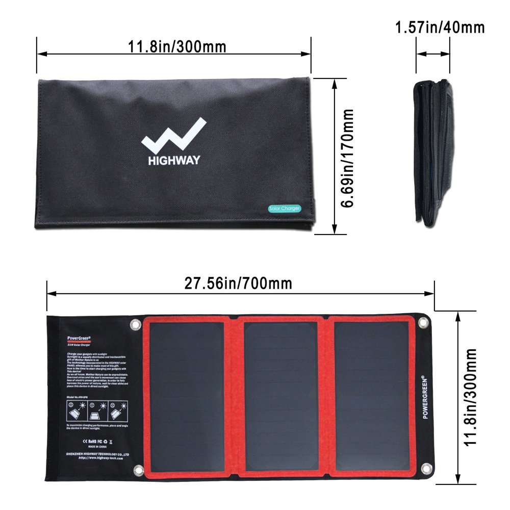 PowerGreen 21 Watts 5V Foldable Solar Power Bank Panel Charger for Mobile Phones