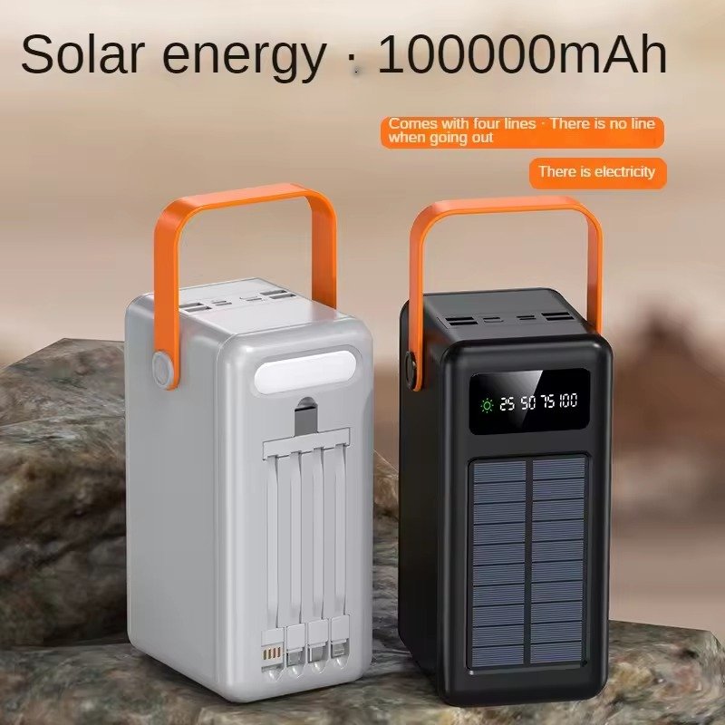 Custom Outdoor Camping Light Outdoor Solar Power Bank 100000Mah With 4 Cable Solar Charging Cable