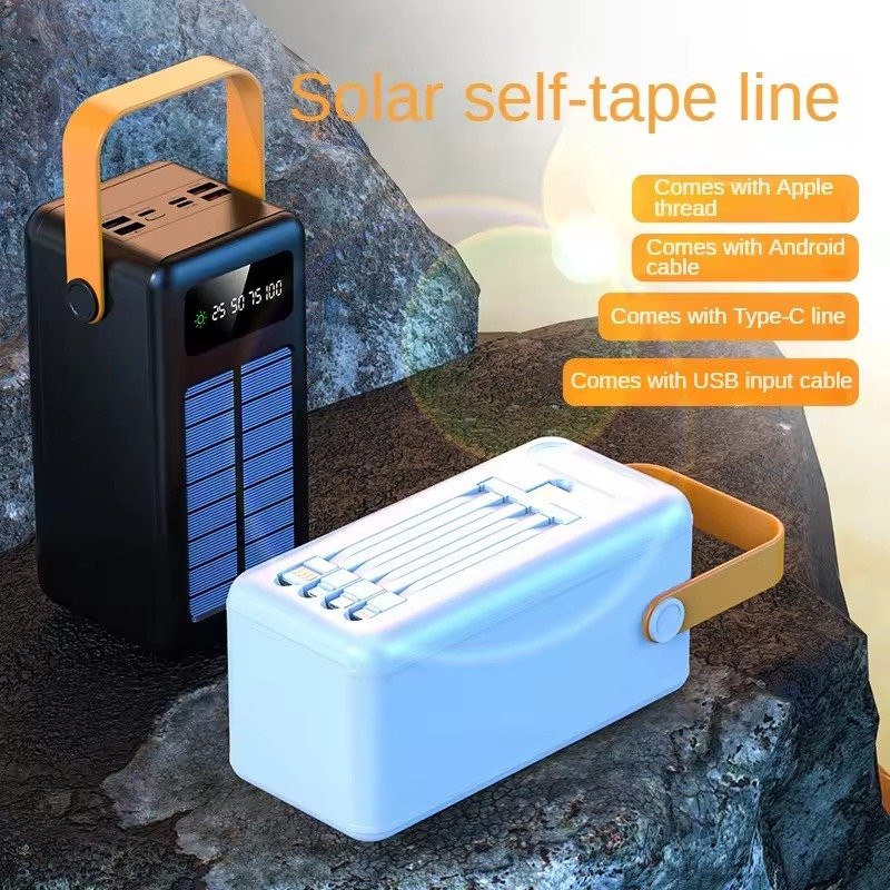 Custom Outdoor Camping Light Outdoor Solar Power Bank 100000Mah With 4 Cable Solar Charging Cable