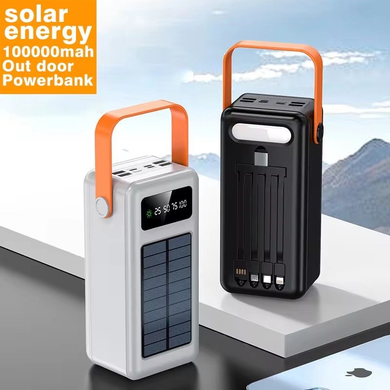 Custom Outdoor Camping Light Outdoor Solar Power Bank 100000Mah With 4 Cable Solar Charging Cable