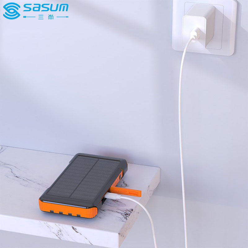 SS008 10000mAh solar power hand-cranked power outdoor built-in cable power bank with flashlight solar charger