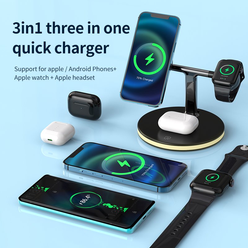Trending Product 15W 10W Portable Fast Charger Station 3 In 1 Wireless Charger
