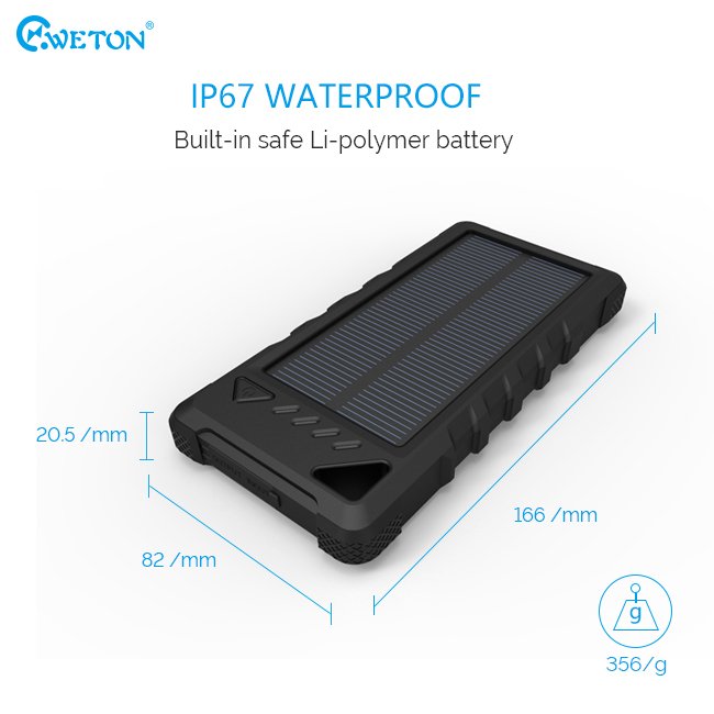 Hot Selling Thin Waterproof Portable Solar Powerbank 16000mAh Charger Power Bank Flash Light Solar Power Banks Charger