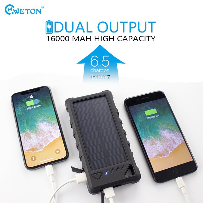 Hot Selling Thin Waterproof Portable Solar Powerbank 16000mAh Charger Power Bank Flash Light Solar Power Banks Charger