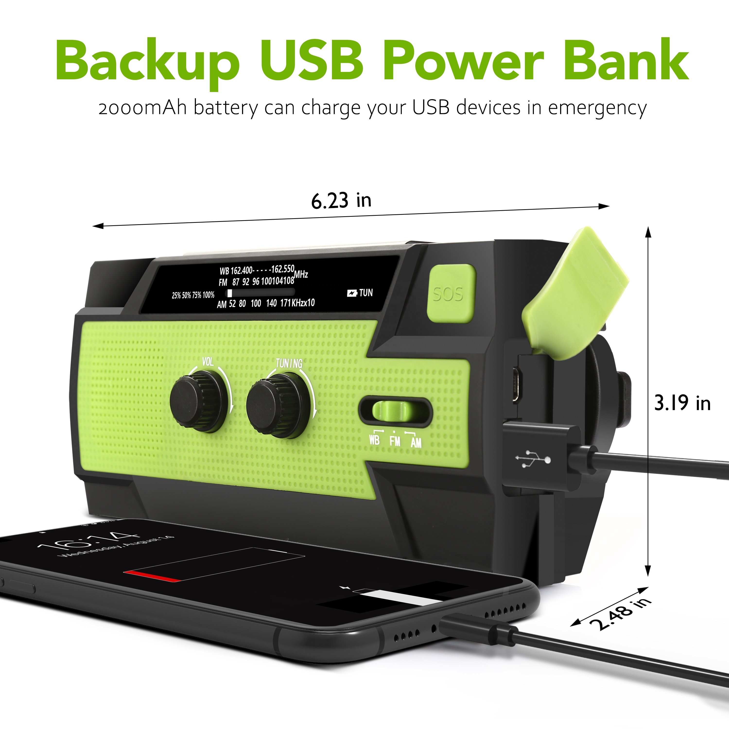 High Quality New Solar Charger Crank Generator 4000Mah Portable Phone Charger