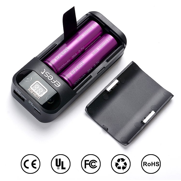 Portable Charger Efest Lush Box Diy 18650 charger 2 batteries mobile phone 5V 1A Fast charging smart charger