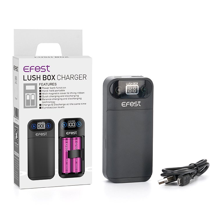 Portable Charger Efest Lush Box Diy 18650 charger 2 batteries mobile phone 5V 1A Fast charging smart charger