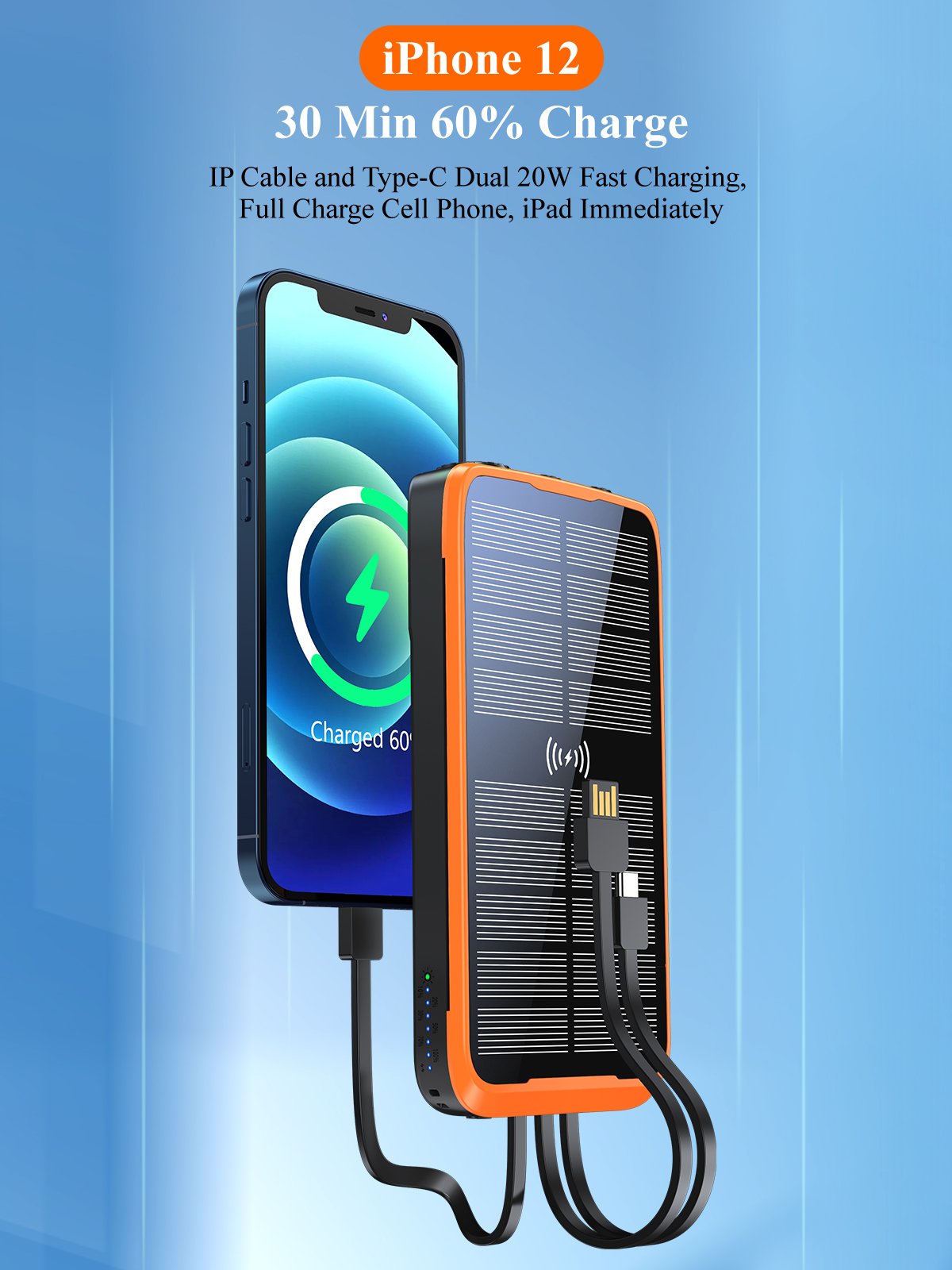 New Product Ideas 2024 Electronics 20000mAh Wireless Fast Charge Built In Cable Portable Power Bank For Outdoor Solar Power Bank