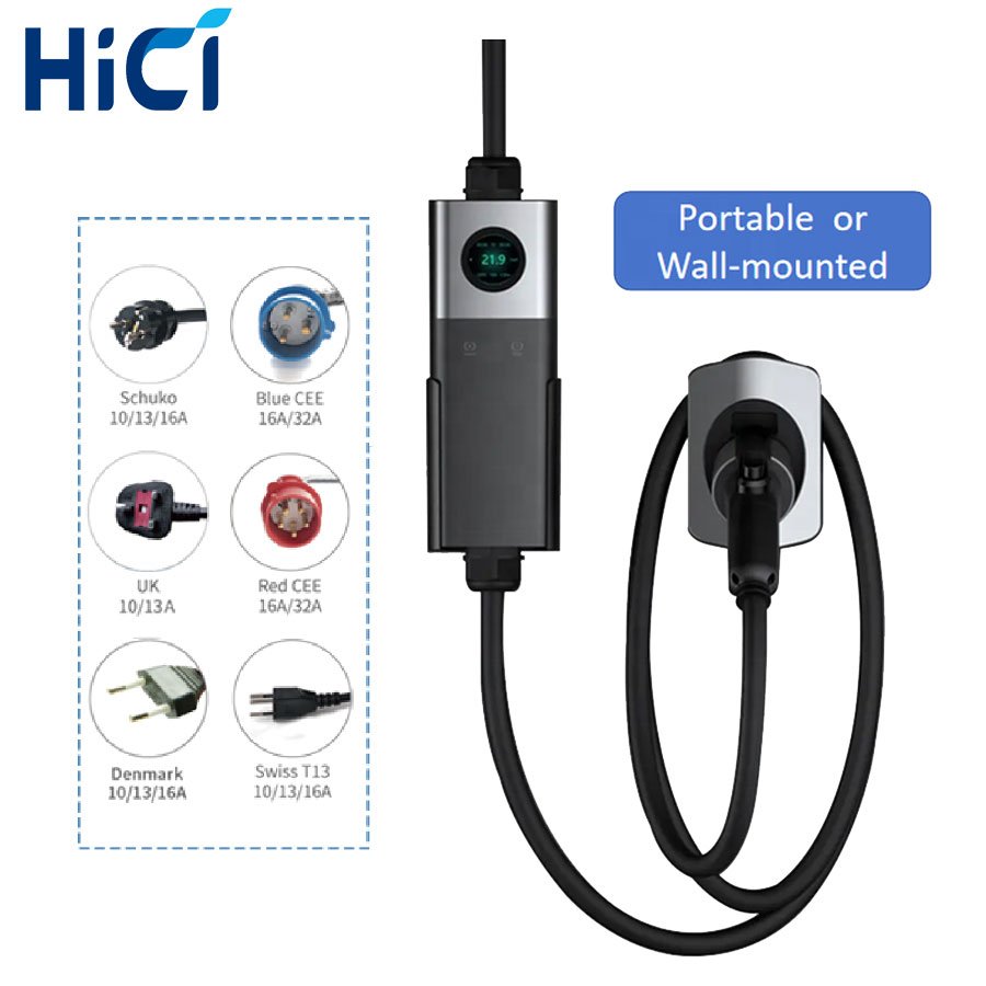 TYPE1 TYPE2 Tesla Portable EV Charger Customizable AC 3.5KW 16A EVSE Type2 2.8 inch Screen EV Charging Station with EU plug