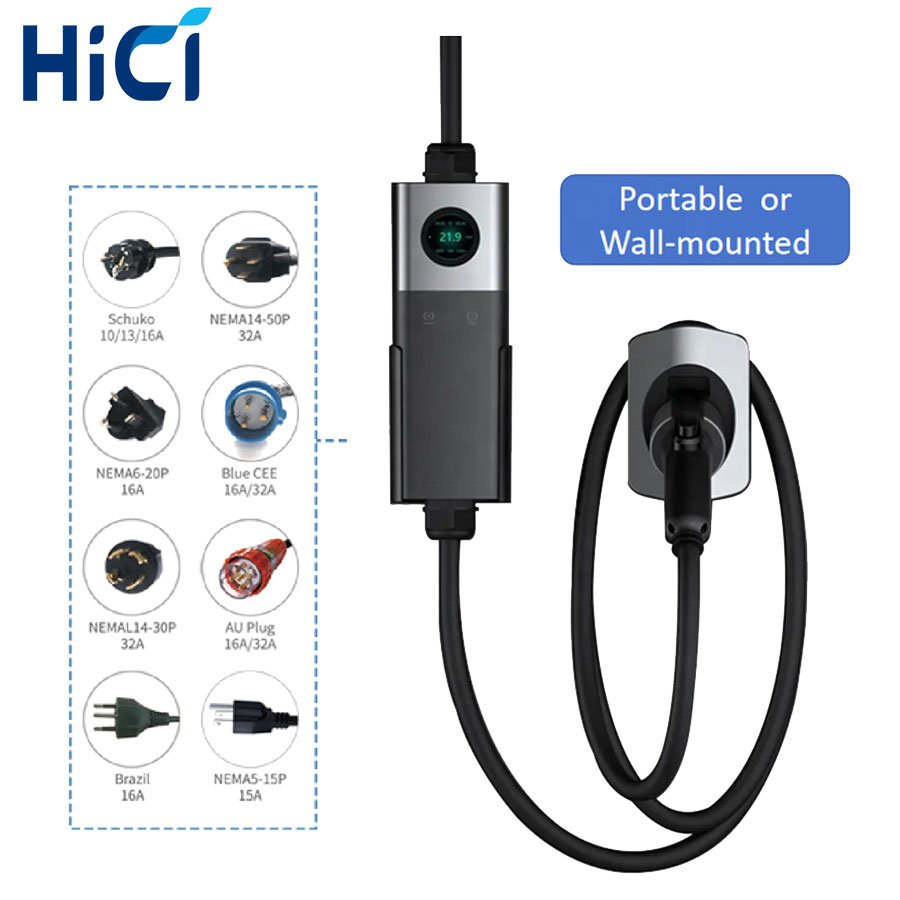 TYPE1 TYPE2 Tesla Portable EV Charger Customizable AC 3.5KW 16A EVSE Type2 2.8 inch Screen EV Charging Station with EU plug