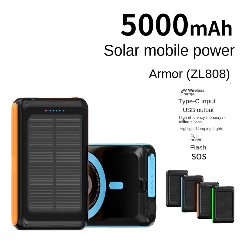 Mini portable multi-functional charging treasure magnetic wireless charging solar mobile power