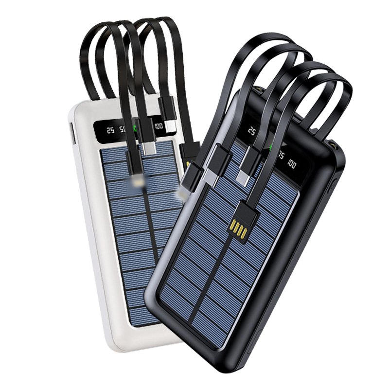 Solar Power Bank Dual USB Power Bank 20000mAh Waterproof Battery Charger External Portable Solar Panel 10000mah with LED Light