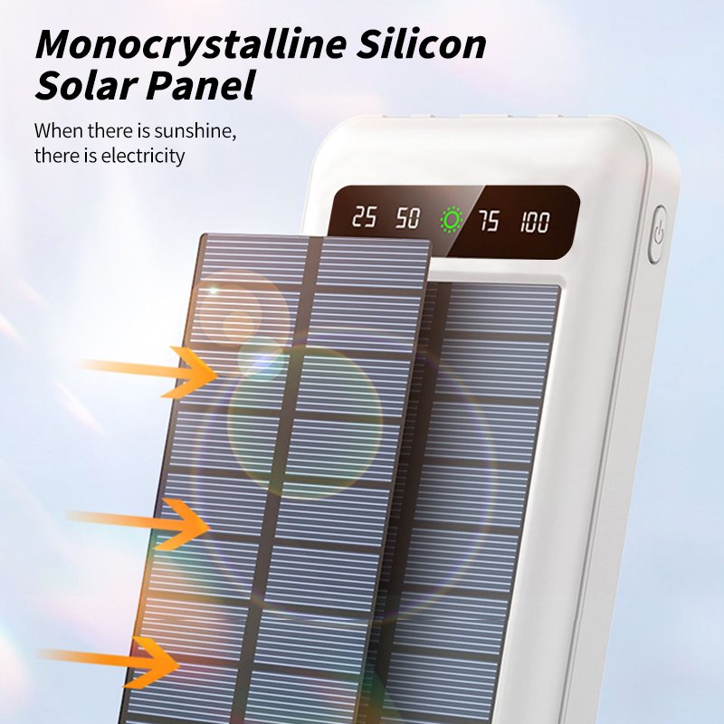 Solar Power Bank Dual USB Power Bank 20000mAh Waterproof Battery Charger External Portable Solar Panel 10000mah with LED Light