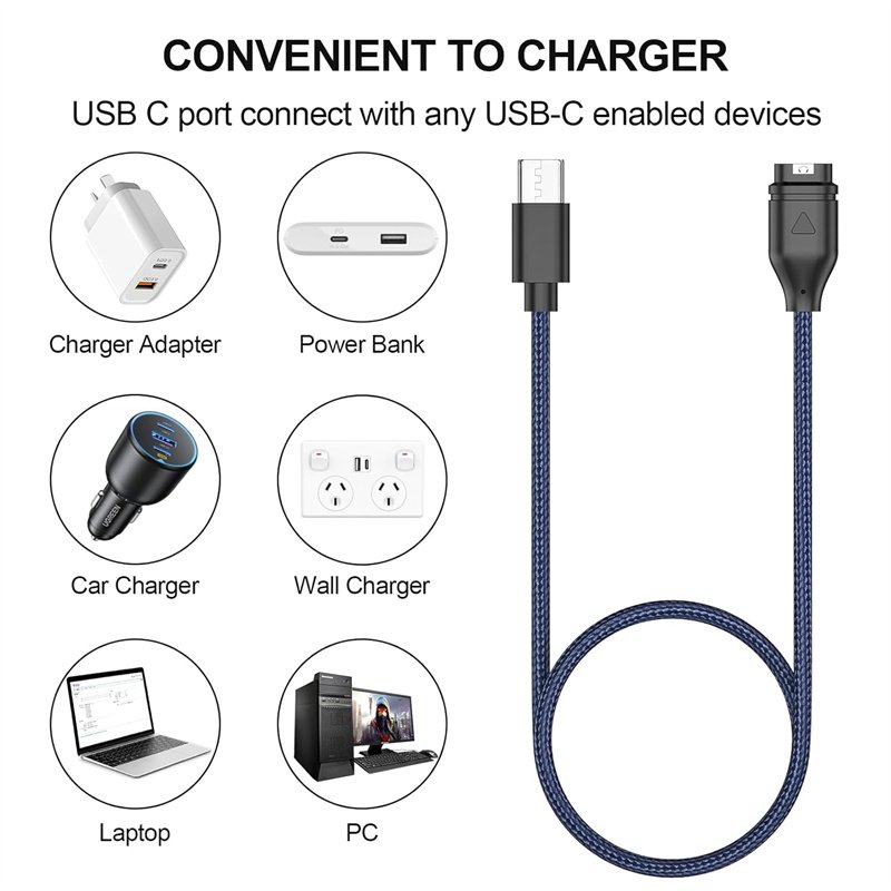 New USB Charging Cable Adapter for Garmin Fenix8 Instinct Venu 3S/2S Enduro Epix Pro Vivomove Tactix Swim Watch Charger Cable