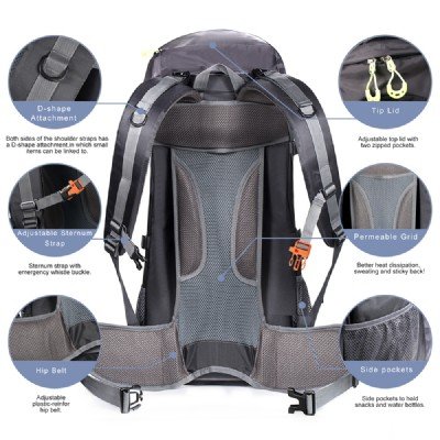 OEM Shenzhen Factory External Frame Solar Hiking Backpack 68L with 20W Solar Panels Charger